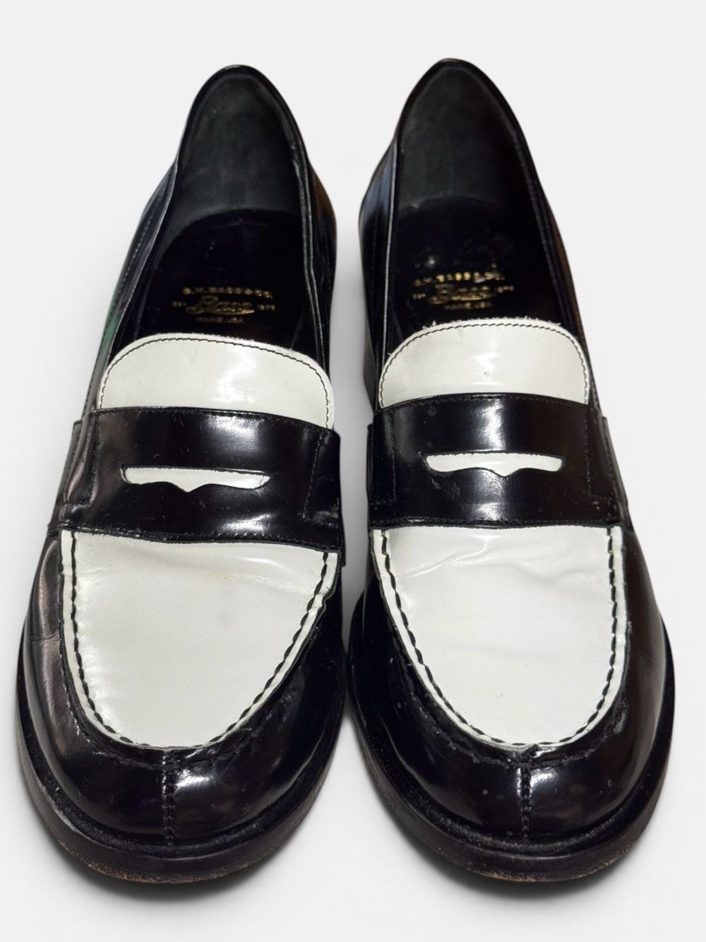 Bass G.H.Bass & Co. Black White Penny Loafers Heeled Loafers Size 39